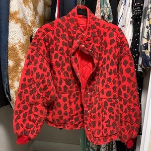 Blanknyc red and black leopard print jacket.